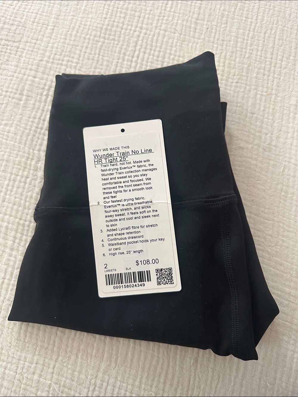 LULULEMON Wunder Train No Line HR Leggings 25 Size 2 Black Like New